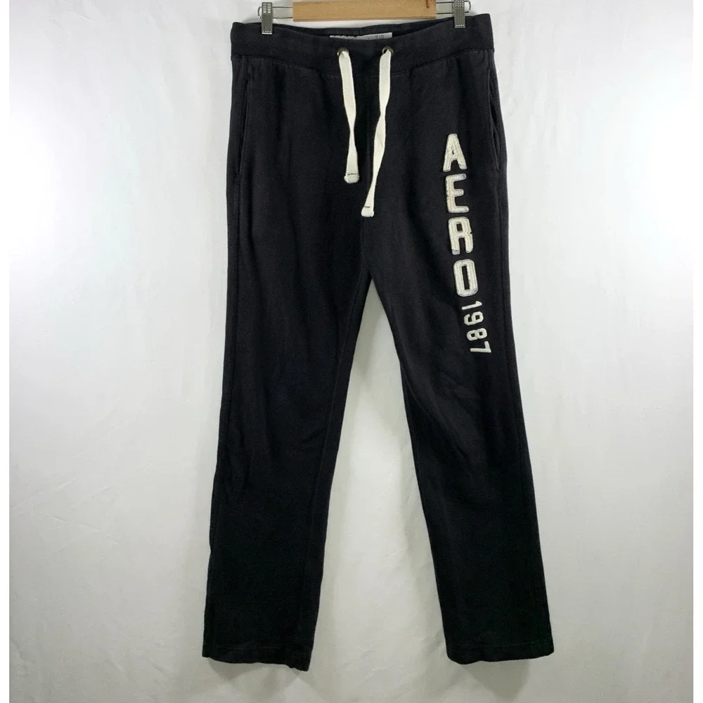 Aeropostale Mens Y2K Thick Drawstring Sweatpants Small Straight Leg Lounge